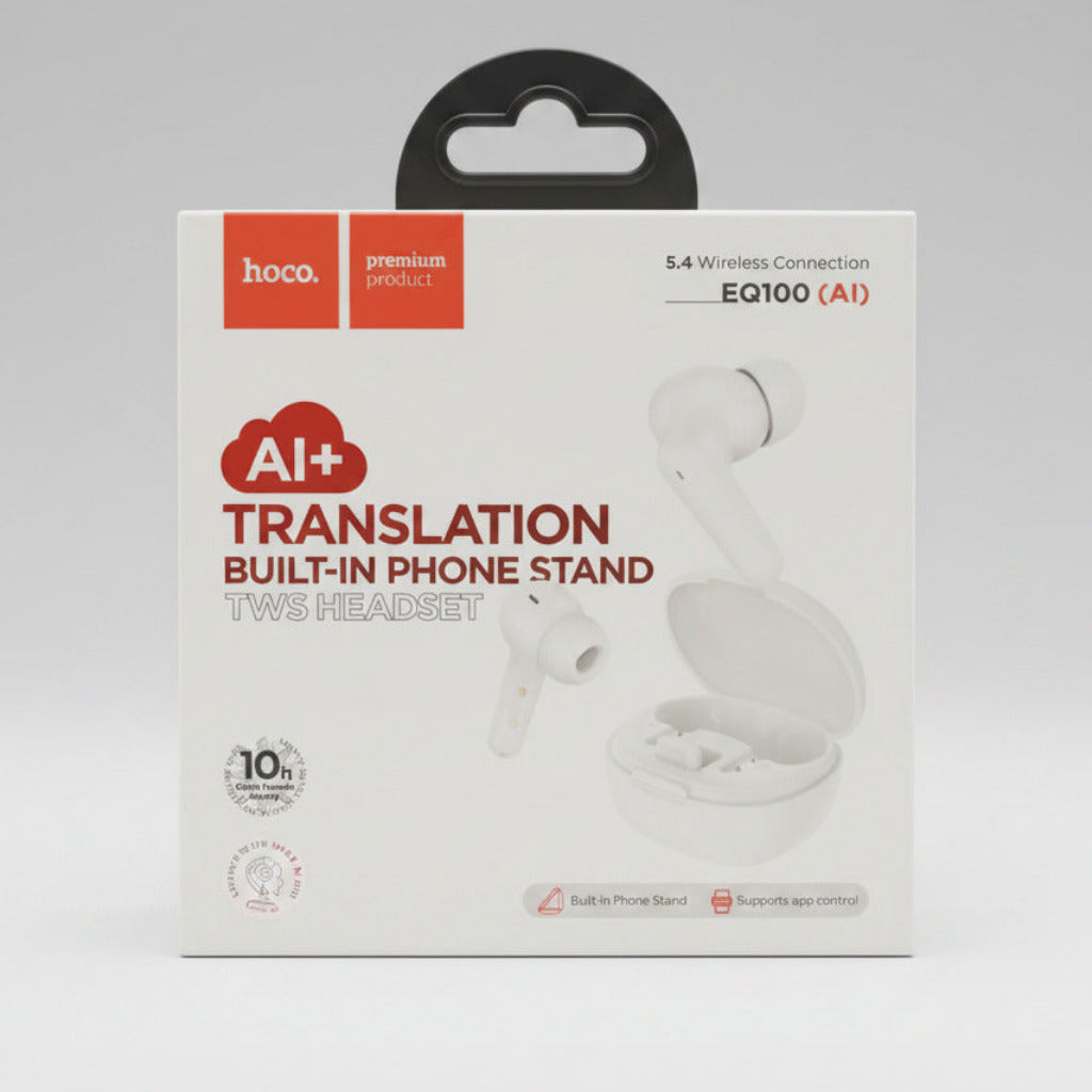 Hoco EQ100 (AI) True Wireless Earbuds with Real-Time Translation & Built-in Phone Stand
